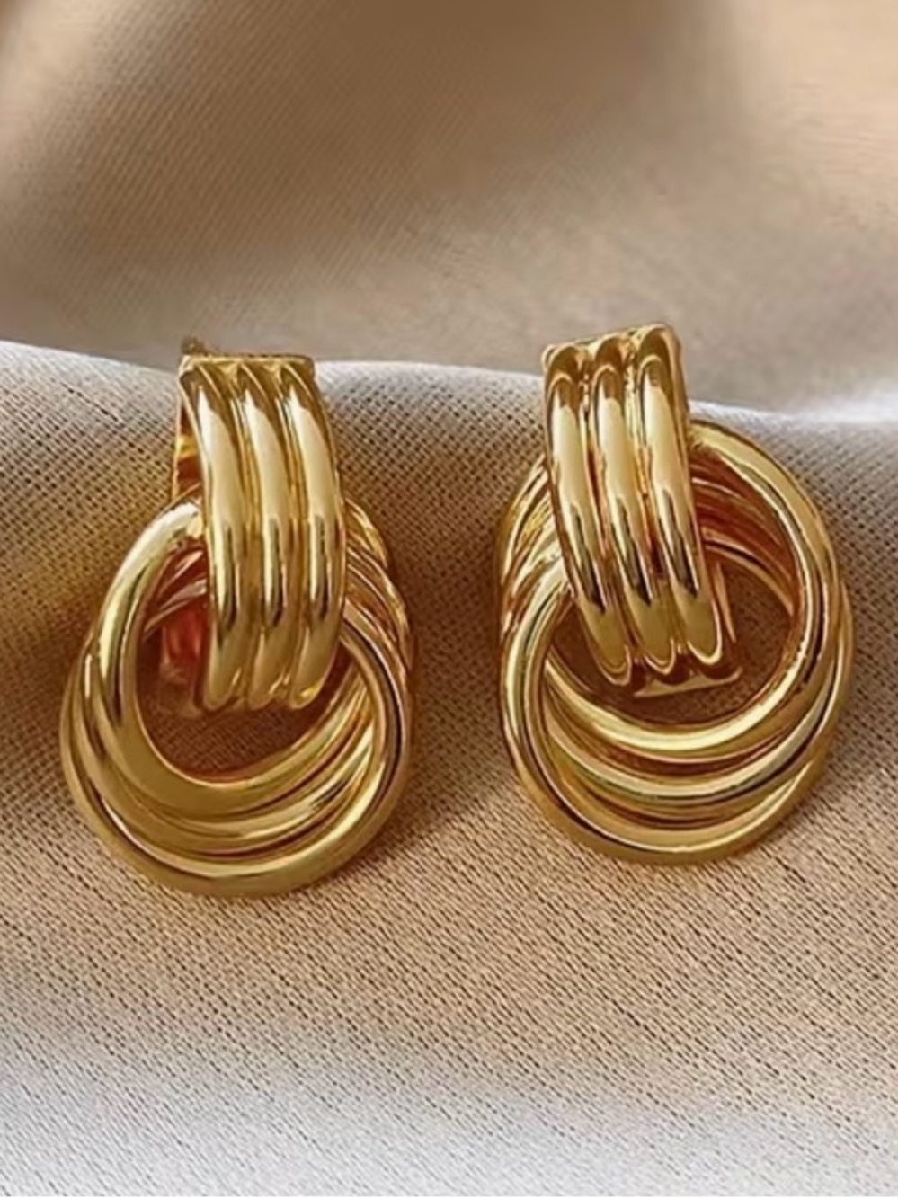 Gold Tone Door Knocker Stud Earrings New